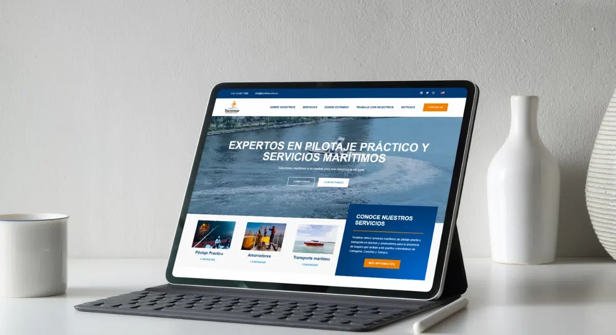 Tecnimar—a distinguished provider of maritime services including vessel pilotage, mooring, and boat transport across Colombian ports such as Cartagena, Coveñas, and Tumaco—entrusted us with redesigning their online presence and optimizing their search engine visibility