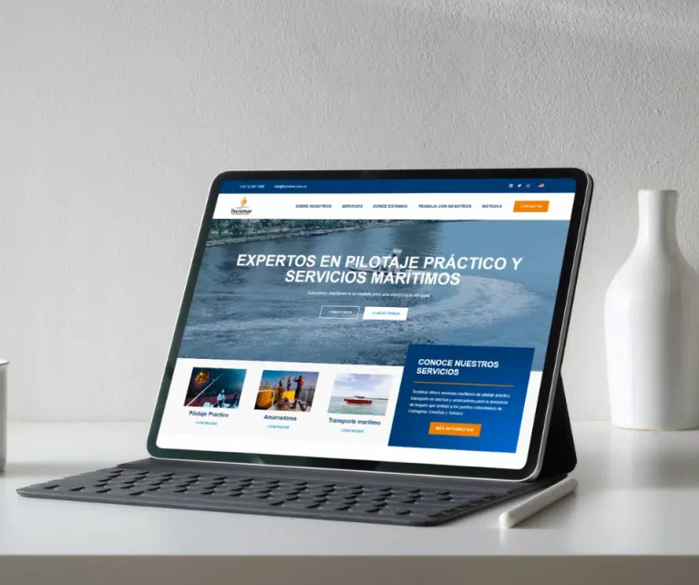 Tecnimar—a distinguished provider of maritime services including vessel pilotage, mooring, and boat transport across Colombian ports such as Cartagena, Coveñas, and Tumaco—entrusted us with redesigning their online presence and optimizing their search engine visibility