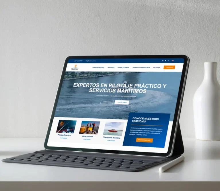 Tecnimar—a distinguished provider of maritime services including vessel pilotage, mooring, and boat transport across Colombian ports such as Cartagena, Coveñas, and Tumaco—entrusted us with redesigning their online presence and optimizing their search engine visibility